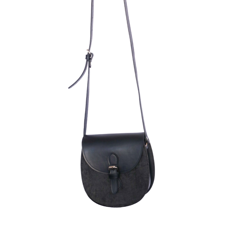 RoHo's Handmade, Minimalist & Unique Black Cowhide Crossbody Small Bag, Handcrafted in Kenya