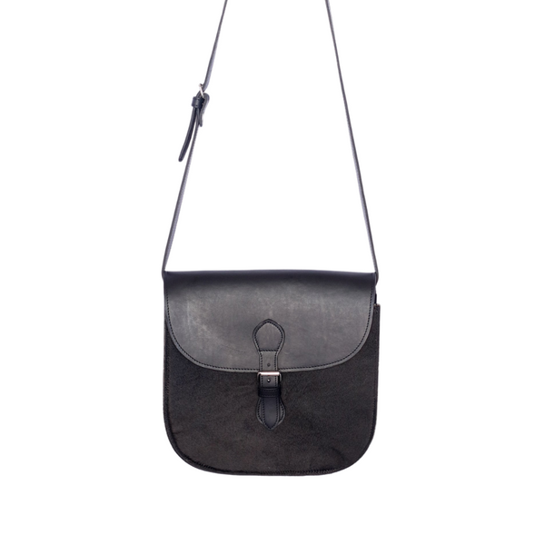 RoHo's Handmade, Minimalist & Unique Black Cowhide Crossbody Bag, Handcrafted in Kenya