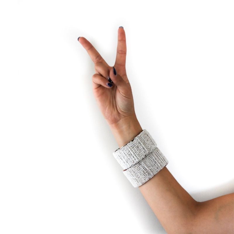 RoHo Fair Trade White wide bangle bracelets with a metallic interior ethically handmade
