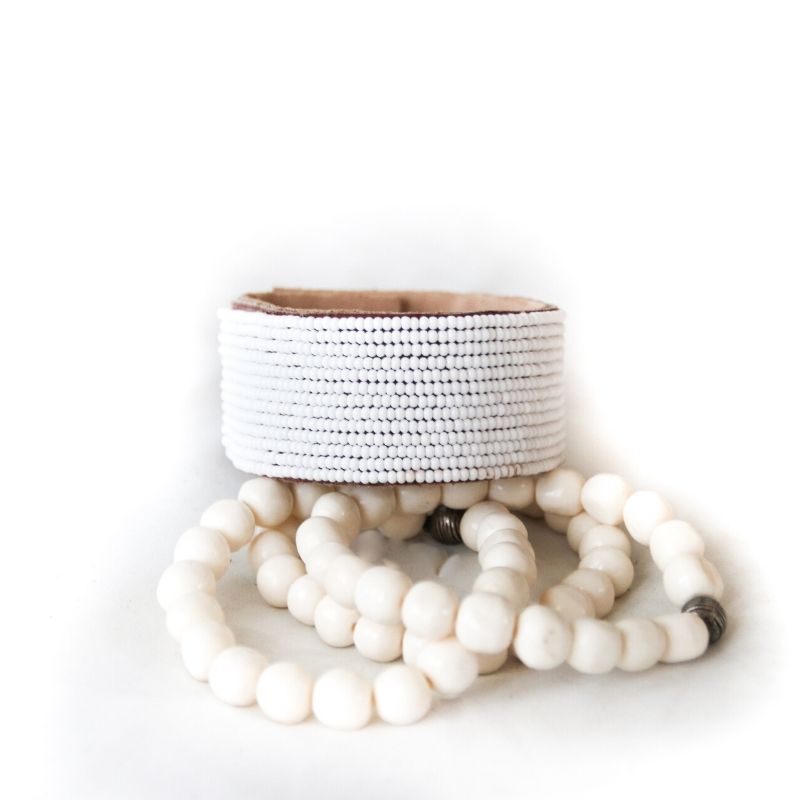 RoHo Fair Trade White Amani Leather Bracelet
