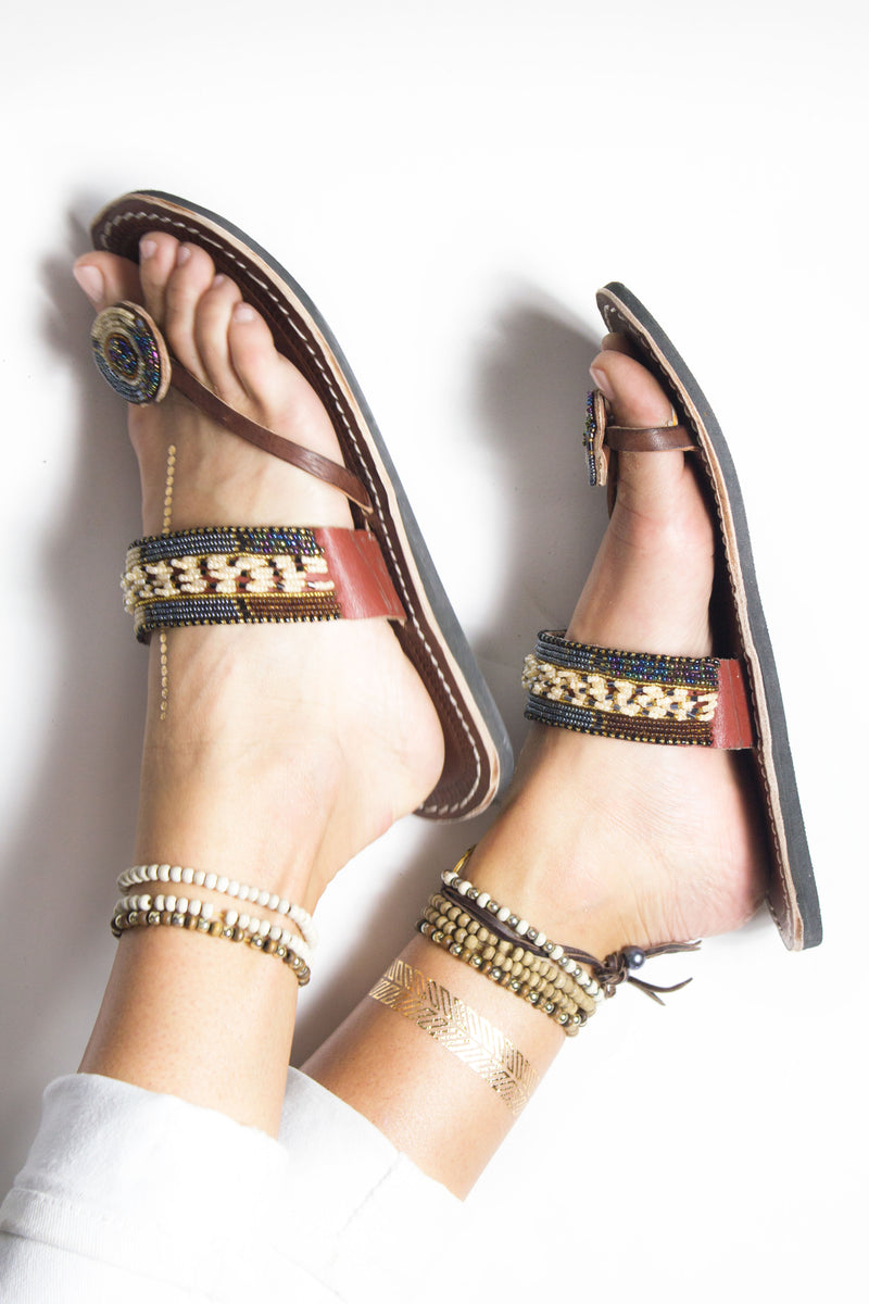 RoHo Amani Sandal ethical beaded leather Kenyan sandal