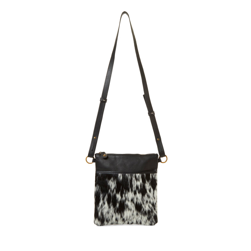 RoHo's Handmade, Minimalist & Unique Black & White Cowhide Small Crossbody Pouch, Handcrafted in Kenya