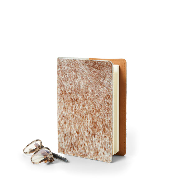 RoHo's Handcrafted Beautiful Tan and White Cowhide Journals Handmade by Artisans in Kenya